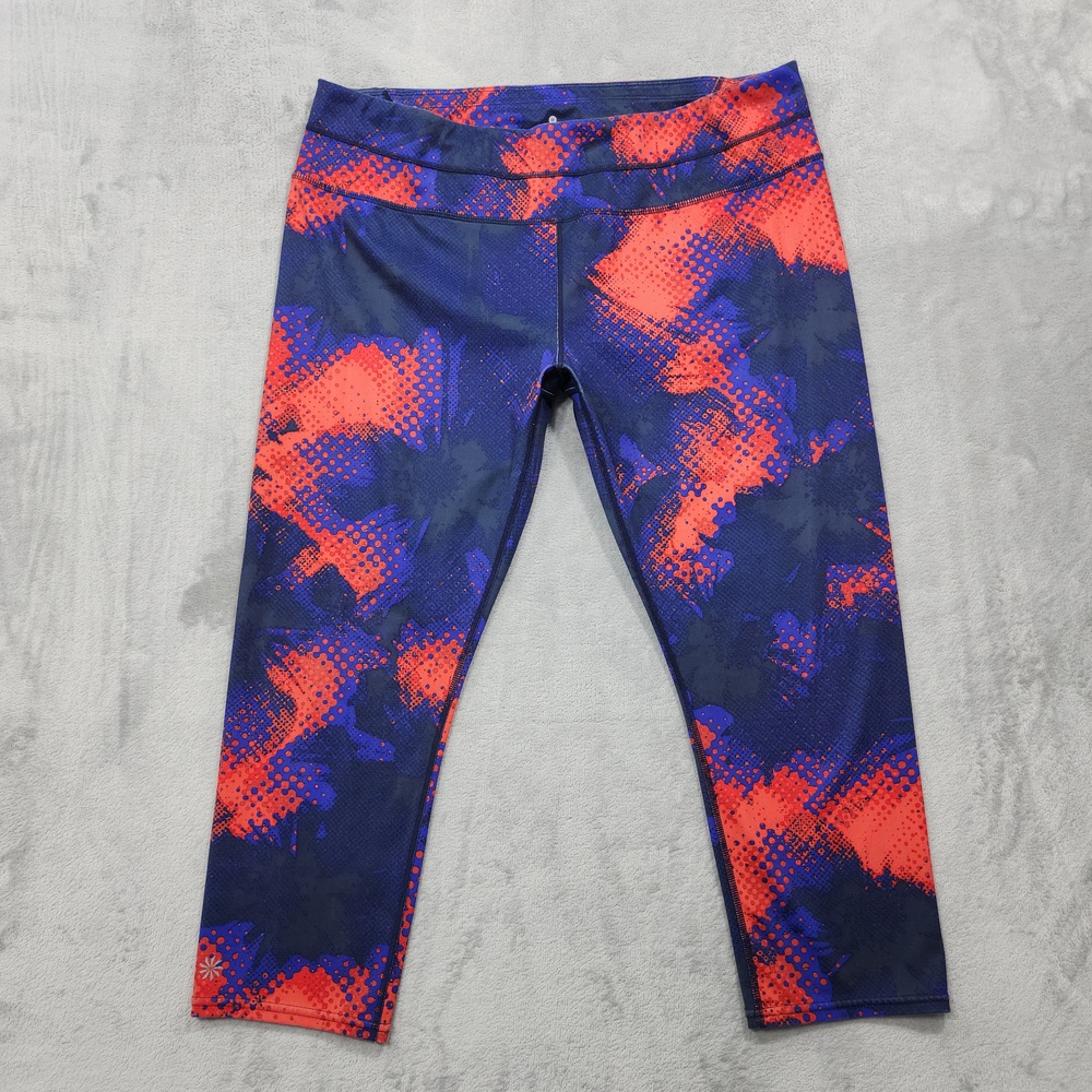 Athleta Leggings Womens XL Blue Orange Electro Sonar Capri Crop Workout Yoga Gym